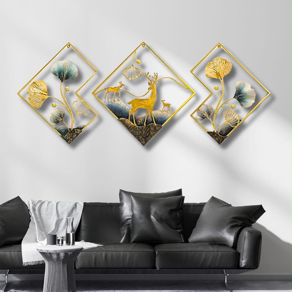 3-Piece Framed Deer & Ginkgo Wall Art AH-134 Moradabad